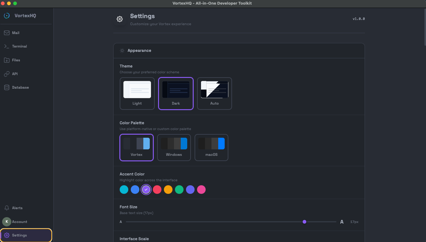 VORTΞXHQ — Settings