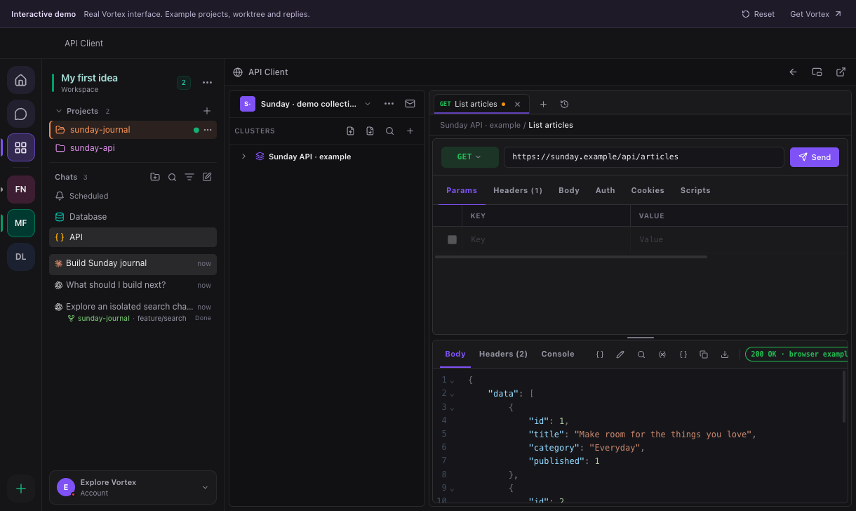API request editor and prepared response